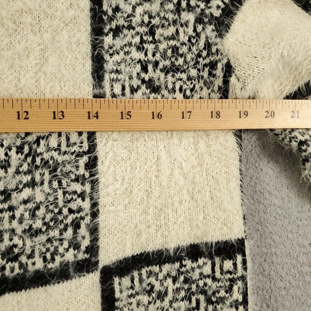 John Fashion‎ Cardigan Womens XL Checkerboard Fuzzy Wool Blend Hook N Eye - Picture 4 of 11